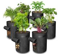 gardzen Bolsas de Cultivo de Patatas, Paquete de 6 macetas de Tela no Tejida Gruesa de 10 galones con Solapa, Color Negro