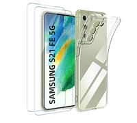 Garegce Funda Samsung Galaxy S21 FE 5G [2 x Vidrio Cristal Templado] Transparente,Samsung Galaxy S21 FE,Carcasa Anti-Arañazos Antichoque Protección - Transparente