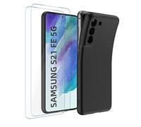 Garegce Funda Samsung Galaxy S21 FE, Funda Samsung Galaxy S21 FE 5G Negro[2 x Vidrio Cristal Templado],Carcasa Anti-Arañazos Antichoque Protección - Negro