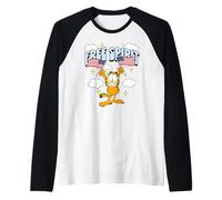Garfield 4th of July Free Spirit Garfield Holding 2 US Flags Camiseta Manga Raglan