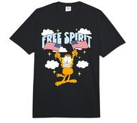 Garfield 4th of July Free Spirit Garfield Holding 2 US Flags Comfort Colors Adult Heavyweight T-Shirt