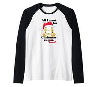 Garfield All I Want for Christmas is Food Funny Holiday Cat Camiseta Manga Raglan