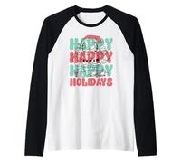 Garfield Christmas Santa's Costume Happy Holidays Pattern Camiseta Manga Raglan