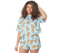 Garfield Pijamas Mujer | Camiseta Recortada para Mujeres Adultas con Pantalones Cortos pjs | Gato de Dibujos Animados Azul Pastel por Todas Partes Print Movie Merchandise