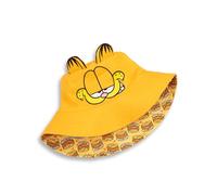 Garfield Sombrero de Pescador Reversible Naranja Unisex | Ropa clásica de Dibujos Animados con Orejas 3D | Estampado de patrón de lasaña en el Reverso | Sombreros Casuales de protección Solar