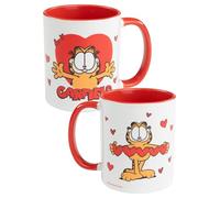 Garfield - Taza de café (cerámica, 320 ml), diseño de corazones, color rojo y blanco