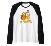 Garfield Thanksgiving Pilgrim Friends Distressed Group Shot Camiseta Manga Raglan