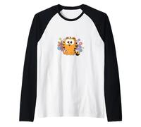 Garfield Too Cute To Care Chibi Floral Front & Back Camiseta Manga Raglan