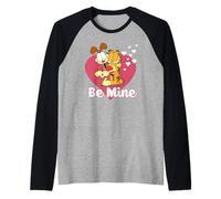 Garfield Valentine's Day Be Mine Cute Heart Shaped Portrait Camiseta Manga Raglan