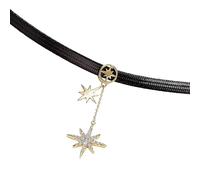 Gargantilla ajustable de piel sintética negra con colgante de estrella, collar ligero para mujer