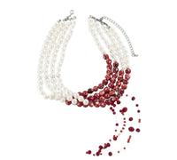Gargantilla con perlas de , estilo gótico y vintage | Multilayered ABS Faux Pearl necklace features striking dripping blood motifs for a bold gothic vintage costume accessory
