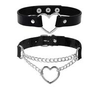 Gargantilla De Corazón Ajustable - 2 Piezas De Collar en Cuero - Cadena Punk De Amor