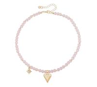 Gargantilla de cuentas rosas para mujer, dije de corazón dorado y estrella, delicada cadena ajustable estilo cuarzo rosa, delicada joyería diaria