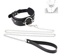 Gargantilla de Cuero Cadena SM Collar Gargantilla Cadena con Anillo de Metal y Cadenas de Correa Collar de Bondage Erótico Collar Ajustable BDSM Juego de Roles de Esclavo Juguete Sexual para Mujeres