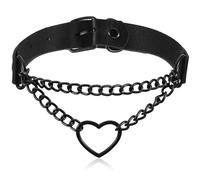 Gargantilla de cuero negro para mujer, gargantilla de cadena de corazón punk, gótica, gargantilla, sexy, para mujer, collar de poliuretano ajustable, accesorios de joyería gótica, collar gótico para