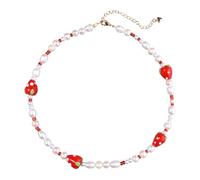 Gargantilla de perlas de agua dulce "Fun Flirty" chapado en oro de 14 quilates con cuentas de cara sonriente para mujeres y niñas, inspirado en el verano hecho a mano Y2K Boho Jewelry