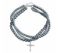 Gargantilla de plata de varias capas con perlas falsas, collar corto de cuentas gruesas, gótico, trenzado, collar de cuello corto punk retro, L, Acero aleado, No es una piedra preciosa