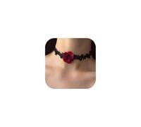 Gargantilla de rosa roja para mujer, terciopelo negro, retro, floral, collar de vampiro, collar para Halloween, cosplay, fiesta, baile de graduación, Moderate, Cuero, No es una piedra preciosa