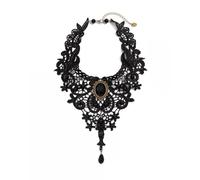 Gargantilla gótica - Colgante Vintage de Encaje Negro y Cuentas - Joyería Steampunk for Mujer, Accesorio de Moda gótica Victoriana (Ajustable de 30 a 35 cm)