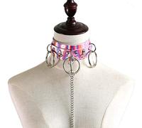 Gargantilla gótica, collar de cuero de PU, cadena de gargantilla gótica punk rock con 3 juntas tóricas grandes y cadenas de correa, arnés de cuello SM ancho, esclavitud erótica, coqueteo