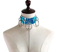 Gargantilla gótica, collar de cuero de PU, cadena de gargantilla gótica punk rock con 3 juntas tóricas grandes y cadenas de correa, arnés de cuello SM ancho, esclavitud erótica, coqueteo