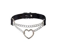 Gargantilla gótica con anillo en forma de corazón y cadena, collar de cuero con ajuste ajustable, ajustable, piel sintética, Adjustable, Cuero sintético