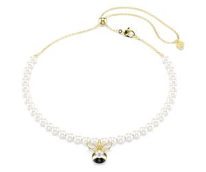 Gargantilla Idyllia, Perla de cristal, Tallas mixtas, Abeja, Blanca, Acabado en oro de 18 quilates OS