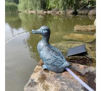Gárgola solar con bomba - Figura de estanque con bomba solar y fuente de agua - Decoración de jardín de poliresina en aspecto de bronce - Fuente solar para estanque de jardín y curso de agua (pato
