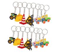GARIOUANS 16 Piezas Llaveros Construcción de PVC para Fiesta Infantil Colgantes Tractor y Excavadora Resistentes Decoración Mochila para Regalos y Premios Temáticos