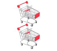 GARIOUANS 2 Piezas Mini Carrito de Compras de Juguete Pequeño Rojo, Juguete de Simulación, Carrito de Supermercado en Miniatura 11.5x8.5x12 Cm para Decoración y Almacenamiento