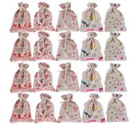 GARIOUANS 25 Bolsas de Dulces de Navidad de Tela de Algodón y Lino 10X14 CM Surtido de Patrones Navideños Copos de Nieve Renos y Papá Noel Adecuado para Fiestas y Regalos Festivos