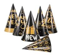 GARIOUANS 6 Piezas Sombreros de Fiesta Negros y Dorados con Brillo para Gorros Cono Cumpleaños Ajustables con Banda Elástica para Celebraciones de Año y Cumpleaños Pack de Unidades