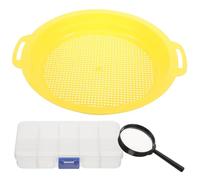 GARIOUANS Bandeja De Filtro De Mano para Panning De Oro para Niños, Tamaño Pequeño, con Cedazo De Malla Dorada y Lupa, Herramienta Manual para Juegos De Playa y Búsqueda De Oro, Set Compacto