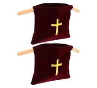 GARIOUANS Bolsas para Ofrendar de Terciopelo Rojo Vino 43x25 Cm con Asas de Madera, 2 Unidades, Suministros Colecta y Comunión en Iglesia, Bolsa de Donaciones para Bautizos y