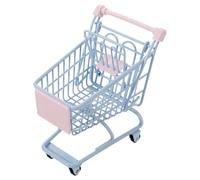 GARIOUANS Carrito de Compras en Miniatura Pequeño de Escritorio Azul, Juguete Organizador y Soporte para Esponja de Maquillaje, Accesorio Decorativo para Fotos y Almacenamiento, 1 Unidad