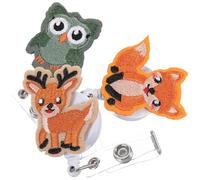 GARIOUANS Clips para Insignias Retráctiles Diseño de Animales Bordados 3 Piezas Zorrillo Ciervo y Búho Porta Credenciales de Tela Fieltro Ligeros y Resistentes para Uso en Oficina y