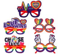 GARIOUANS Gafas de Fiesta Orgullo 5 Piezas Accesorios para Fotos Decorativas Diseño Doble Corazón y Mensajes de Amor Triunfante Material Resistente para Eventos Lgbt