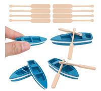 GARIOUANS Juego de 6 Mini Embarcaciones de Madera Azul para Decoración Náutica, Tamaño Pequeño, con 12 Paletas de Madera, Accesorios Decorativos para Baño, Escritorio y Manualidades