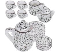 GARIOUANS Juego de Té en Miniatura de Cerámica 15 Piezas para Casa de Muñecas, Incluye Tetera, Taza y Jarra, Accesorios Decorativos Realistas para Simulación y Ambientación de Mini Hogar