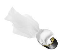 GARIOUANS Sombrero Marinero Azul Marino con Velo de Novia Accesorio para Despedida de Soltera y Tocado de Boda Diseño Bordado para Fiesta y Decoración Nupcial