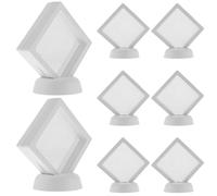 GARIOUANS Soporte de Exhibición Flotante para Monedas 8 Unidades Marco 3D Transparente 7x7x2 Cm y Base Circular, Vitrina para Medallas, Joyas y Objetos Coleccionables, Caja de