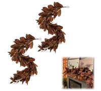 Garland Brown Magnolia Leaf Garland,6ft Autumn Realistic Artificial Magnolia Leaf Garlands with Fruit,for Fireplace Mantel, Christmas,and Thanksgiving Decorations (2set)
