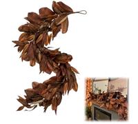 Garland Brown Magnolia Leaf Garland,6ft Autumn Realistic Artificial Magnolia Leaf Garlands with Fruit,for Fireplace Mantel, Christmas,and Thanksgiving Decorations (1set)