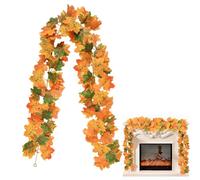 Garland de arce de Halloween, hojas de arce de vid artificial Ornamento Garland otoñal - Decoraciones estacionales reutilizables que doblaban guirnalda otoñal para paredes, estante
