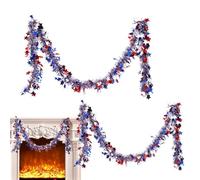 Garland del 4 de julio, guirnalda patriótica | Patriótica Twist Blue Star Garland | 2x Celebración decoraciones de fiestas, adornos de desfile de la vela, lentejuelas brillantes en guión