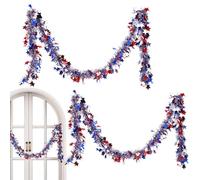 Garland del 4 de Julio, Guirnalda patriótica | Star Red White Blue Twist 4 de Julio Garland,2X Celebración Decoraciones navideñas, de Desfile de la Vela, Lentejuelas Brillantes en guirnaldas