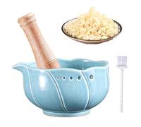 Garlic Grater Set - Handheld Food Mixer with Handle, Silicone Coated Stainless Steel Bowl for Crushing Garlic and Nuts, Cooking Utensil for Sauces Baking Outdoor Use