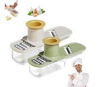 Garlic Grinder, Mini Garlic Slicer, Vegetable Cutter with Container, For Easy Slicing and Grinding, Shredding, Ginger & Vegetables (Green+White)