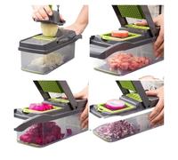 garlic press, Picadora de verduras multifuncional 14/16 en 1, con mango cebolla, rallador alimentos, rebanadora cocina, cortadora dados, for Garlic(16 in 1 grey)