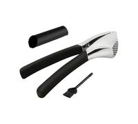 Garlic Press Set - Stainless Steel Crushing Tool, Easy-Squeeze Garlic Presser Rocker with Peeler and Cleaning Brush | for Cooking, Meal Prep, Barbecue, Camping, Restaurant, Kitchen Use